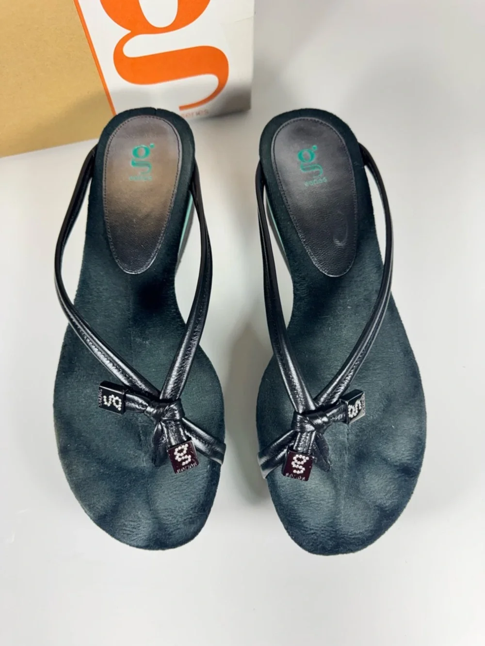 Cole Haan Vintage Platform Wedge Sandals Black Leather Flip Flop Women’s 9 Y2K